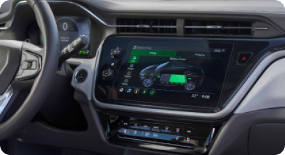 Centre display screen inside a GM EV giving information regarding the battery life of the vehicle